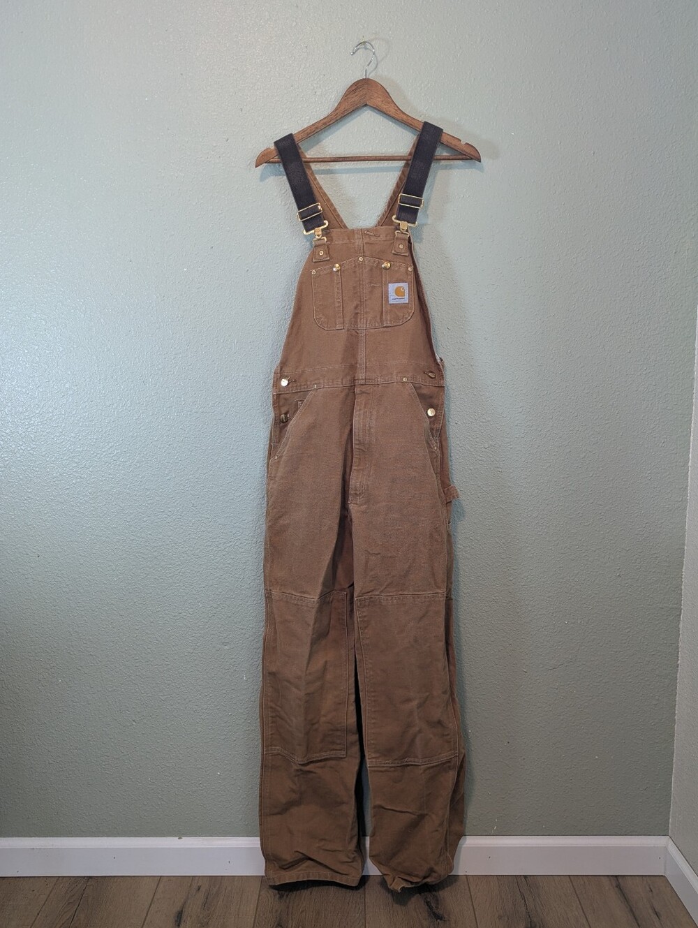 Carhartt Brown Duck Canvas Overalls with Black Straps